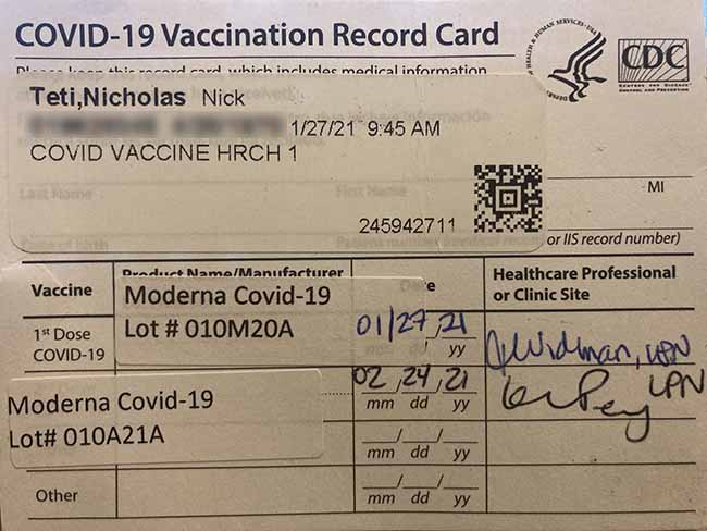 COVID-19 Moderna Vaccination Card
